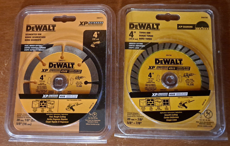 DeWalt 4-inch XP saw blades (1) DW4700 turbo rim & (1) DW4711 segmented rim
