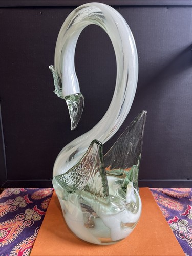 Large Heavy 18" Tall Vintage Murano Glass Swan Statue Beautiful and rare - Foto 10 di 15