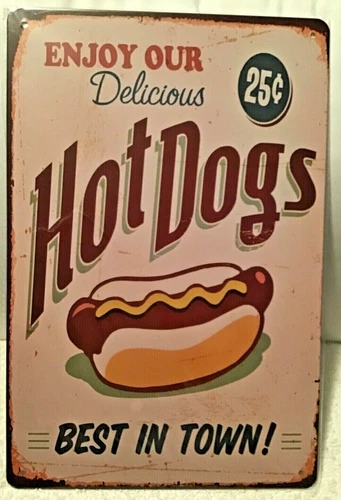 TIN SIGN 8x12 Hot Dog snack bar Food Americana ballpark sandwich vintage   A6