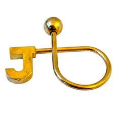 Retro Initial Letter J Car Keychain Key Ring FOB Alphabet Metal Goldtone