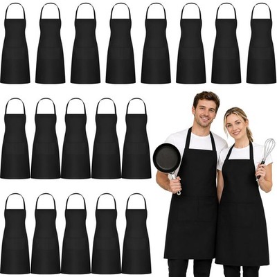 18er Pack schwarze Latzschürzen mit 2 Taschen, 63 x 78 Einheitsgröße, 63 x 78 cm,