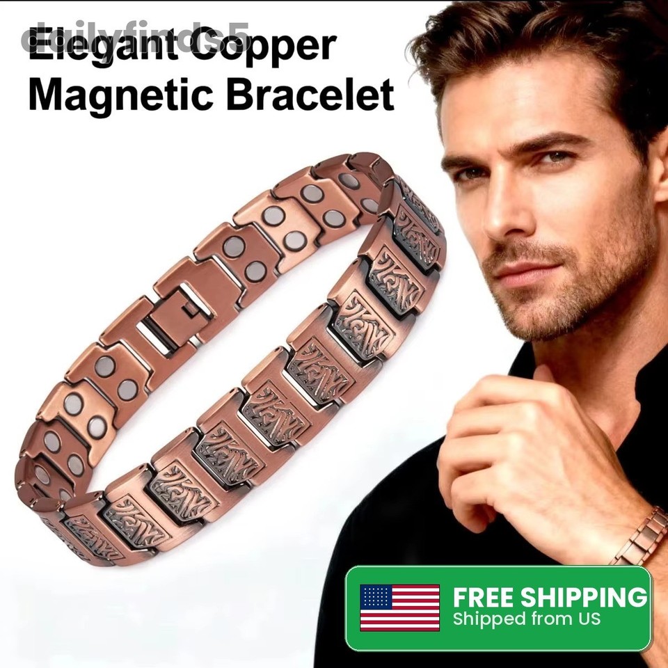 Pulsera de cadena energética 100 % cobre puro imanes crucifijo cruzado terapia salud