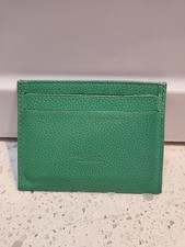 LONGCHAMP Leather Card Case Wallet Green Solid Color