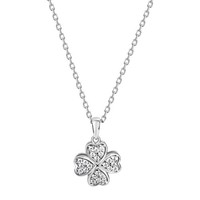 AnhäNger Kette 925 Silber Rhodiniert Kleeblatt 24 Zirkonia Damen NEU