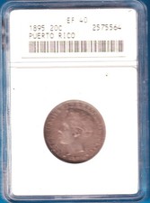 1895 Puerto Rico 20 Centavos (KM-12a) .1447 ASW Silver!!! ANACS EF 40