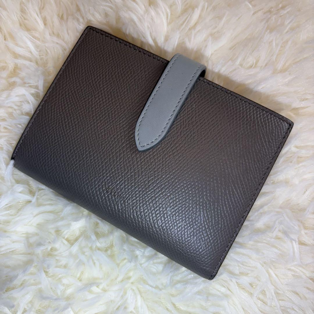 CELINE Medium Strap Wallet グレー Celine Medium Strap Multifunction Wallet Gray Leather Gold