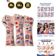4th of July Temporary Tattoos 90PCS, Waterproof Patriotic American Flag Red W...