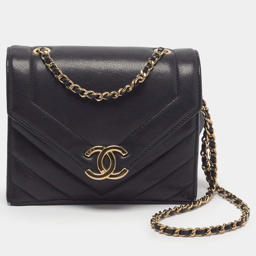 Chanel Coco Envelope Small Black Chevron Leather Flap Bag