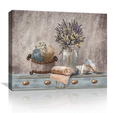 Bathroom Canvas Wall Art Flower Pictures 15"L x 12"W, Brown and Teal