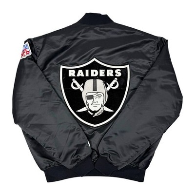 Vtg Rare Oakland Raiders Black Big Logo Starter Satin Bomber