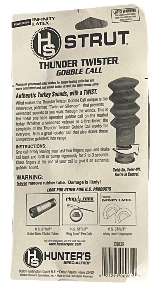 H.S. Strut Turkey Call Thunder Twister Gobble Locator Latex Call Hunting USA - Image 2 of 3