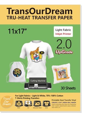 30 Sheets Iron On Heat Transfer Paper Light T Shirts 11x17 Printable HTV Vinyl