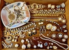 Vtg -Now JUNK drawer Jewelry Lot Scrap Harvest salvage craft Costume Gold Tone