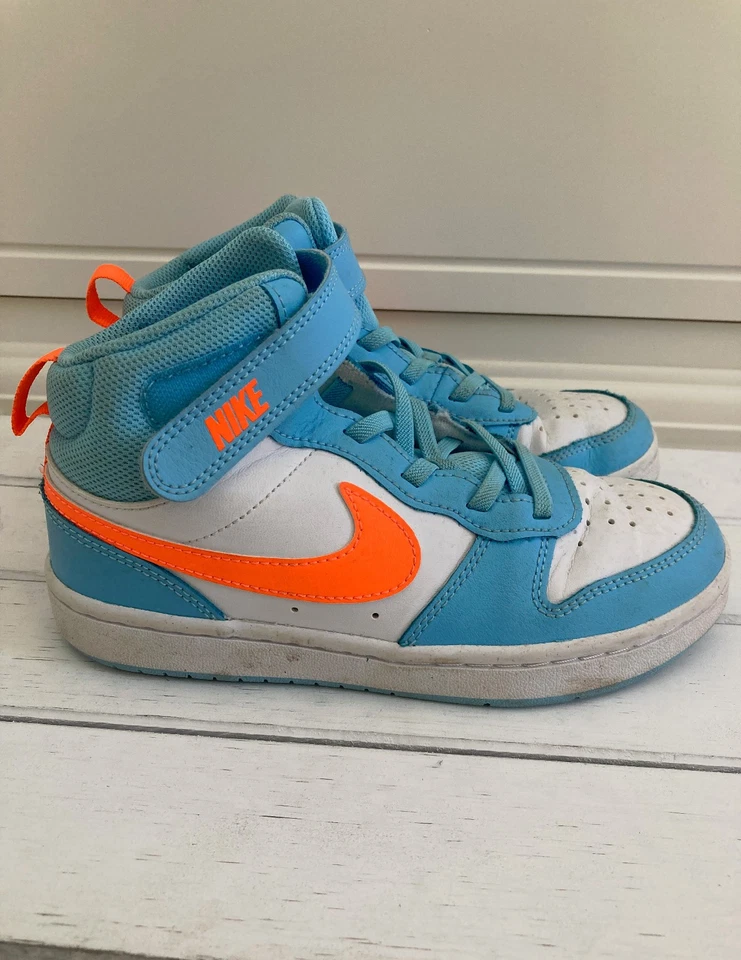 Nike Court Borough Mid 2 Sneakers Kids Blue Orange High Tops HF4792-407 Size 2 - Image 4 of 4