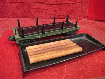 Lionel 3461 Log Dump Flat Car Green With Log Load and bin ~works