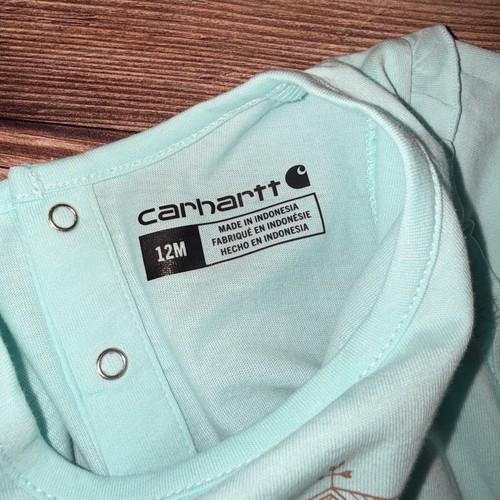 CARHARTT Infant Girls 12 Month Pink Blue Barn 1 Piece Long Sleeve BodySuit NEW - Picture 4 of 12