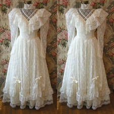 Lace Wedding Dresses Long Sleeves Victorian High Neck with Bow Bridal Gowns