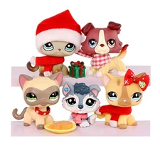 5pcs lps Pet Shop Toys Shorthair Cat Husky Puppy Collie Delicate Xmas Kids Gifts