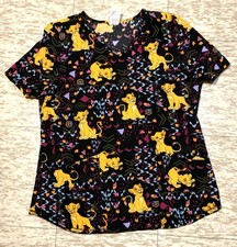 Disney Lion King Scrub Top Womens Size M Black V-Neck Short Sleeve Work Shirt