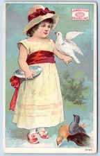 Victorian Trade Card James Pyles Pearline Soap Girl Feeding Birds C223