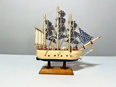REDUCED PRICE--Vintage Model Ship-Clipper XIX Siecle, Cloth Sail Boat--6'' Tall