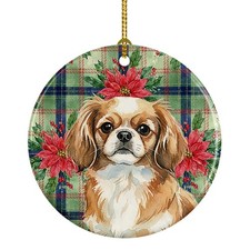 Tibetan Spaniel Christmas Poinsettas Ceramic Ornament WDK8838CO1