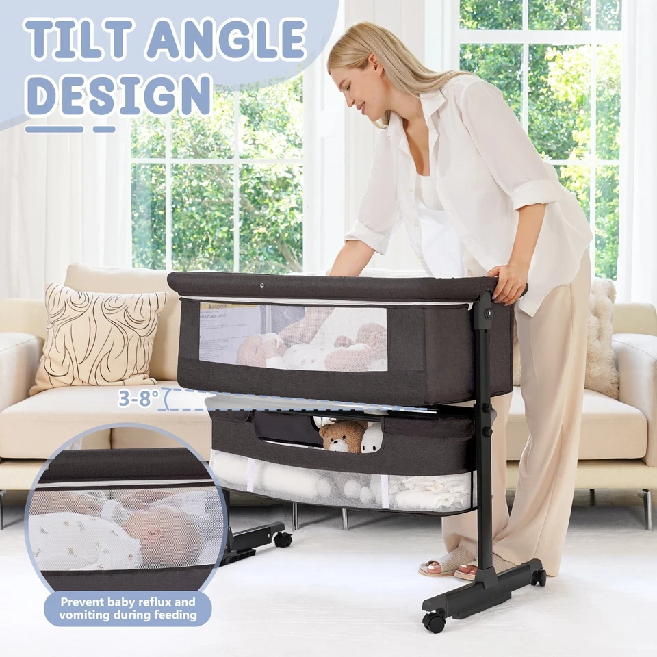 Cuna para dormir de cabecera de bebé con almacenamiento, altura ajustable y malla transpirable Foto 4 de 4