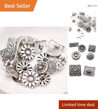 50 pcs Silver Flower Metal Buttons Craft Sewing DIY Accessories