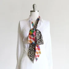 Maxi Long Skinny Scarf – Spring Check & Leopard Print, 70s Style Hair Wrap Belt