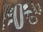 Lot Vintage Silver Tone Costume Jewelry Necklaces Pins Bracelet
