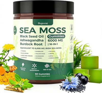 Natural Rems Sea Moss Gummies 16-in-1 - Ashwagandha Black Seed Oil Bladder Wrack