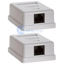 2x Single Hole Cat 6 Surface Mount Box Keystone Jack Cat6 Jack 1 Port