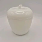 Vintage  Hazel Atlas White Opal Milk Glass Apple Shaped Jam Jelly Jar w/ Lid