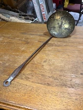 Antique Handmade Brass Kitchen Skimmer Ladle 1750-1840 21” Total Length