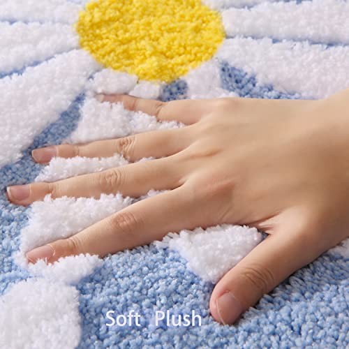 Blaue Badteppiche Niedlich Gänseblümchen Badematte Weiß und Gelb Blumendekor Teppich Nicht - Bild 2 von 6