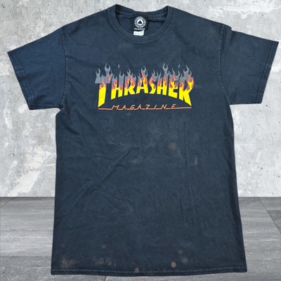 Vintage Y2K Authentic Thrasher Magazine Orange Flame Logo Black T-Shirt Size M