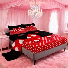 Bowknot Sheet Set Full,White Dots Bedding Set for Kids Teens Girls Boys,Roman...