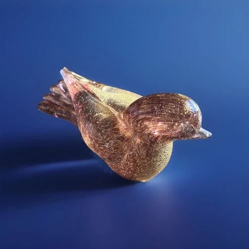 Murano Glass Seguso Bird, Cranberry & Gold 4.75", Vintage