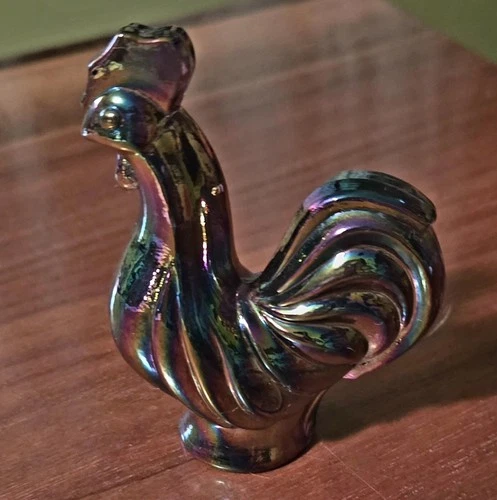 Fenton Rooster Carnival Glass 2.75” Tall Figurine Iridescent USA