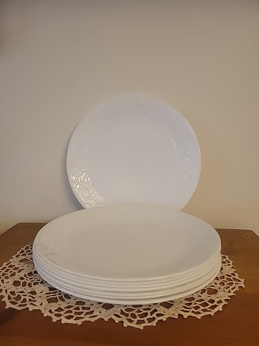 Of 8 Corelle Bella Faenza  10 1/4" Embossed Rim Dinner Plate