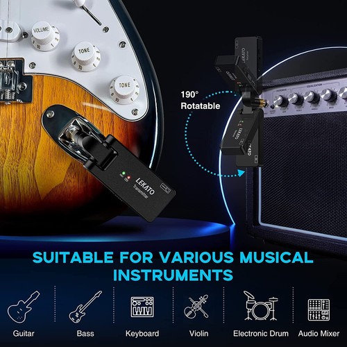 Lekato 2,4 GHz Ricevitore per chitarra wireless scatola di ricarica spina 1/4"" e 1/8 - Foto 6 di 8