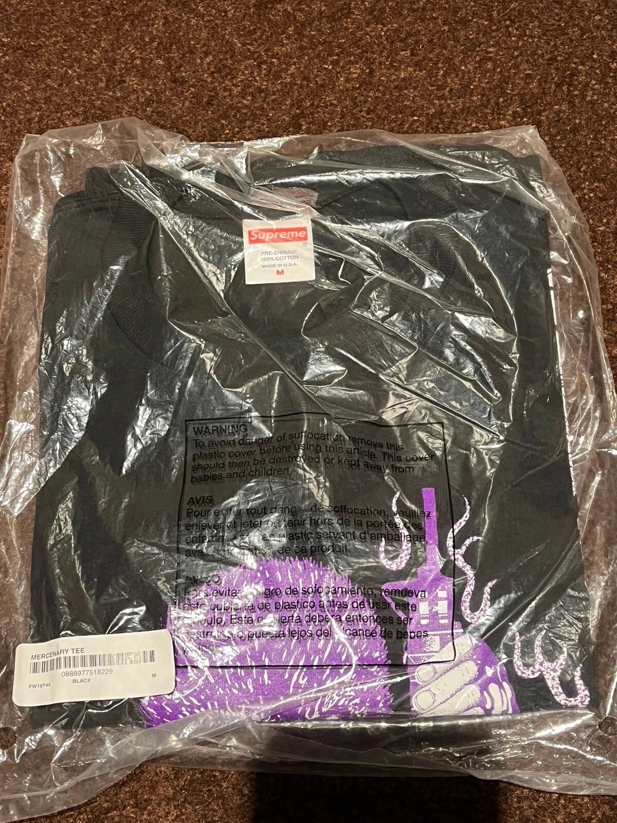 Tee shirt Supreme Mercenary noir moyen FW19 moyen neuf en plastique