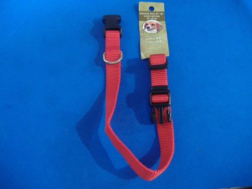 ADJUSTABLE RED NYLON DOG COLLAR 5/8" WIDE ADJUSTS FROM 10" - 16" FOR MEDIUM DOGS - Picture 2 of 2