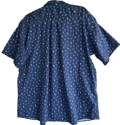 IZOD Men's Bottle Print Short Sleeve Button Down Shirt 2XL Navy - Picture 3 of 4