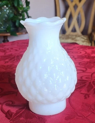 Vintage Diamond Quilted Oil Electric Hurricane Lamp Shade Milk Glass
