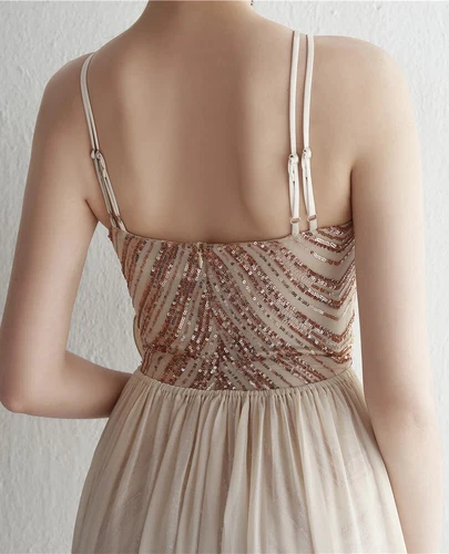 Elegant Gold Sequins Dress Evening Party Women Long Formal Evening Prom Dresses - Picture 19 of 30