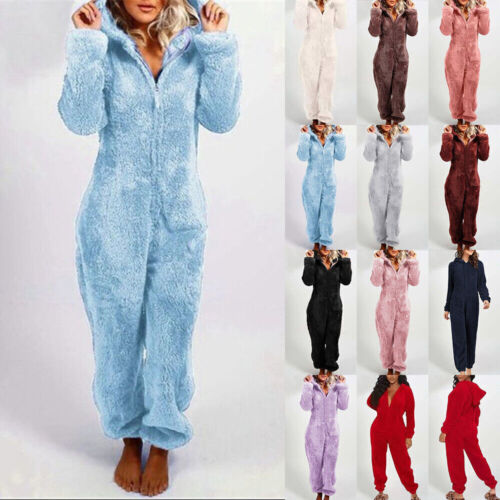 Womens Fluffy Teddy Fleece 1Onesie Ladies Hooded Jumpsuit Dressing Gown Bathrobe - Picture 10 of 24