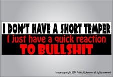 Crude funny bumper sticker I don't have a temper reaction bull sticker or magnet