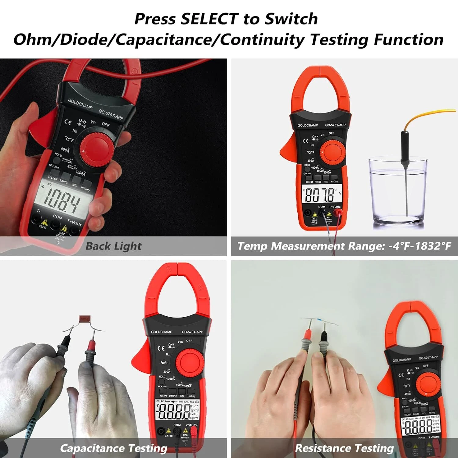 Digital Clamp Meter Multimeter 4000 Counts Amp Voltage Tester GC-570T-APP - Picture 6 of 8
