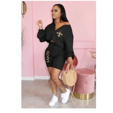 New Orleans Saints Women's Black Fleur De Lis Two Piece Short Set